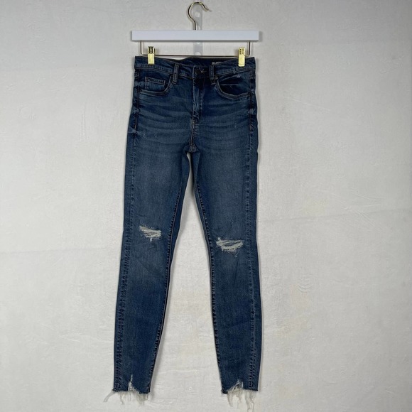 BLANKNYC The Bond Jeans Size 26 Mid-Rise Skinny Distressed Raw Hem Stretch Denim - Picture 1 of 8